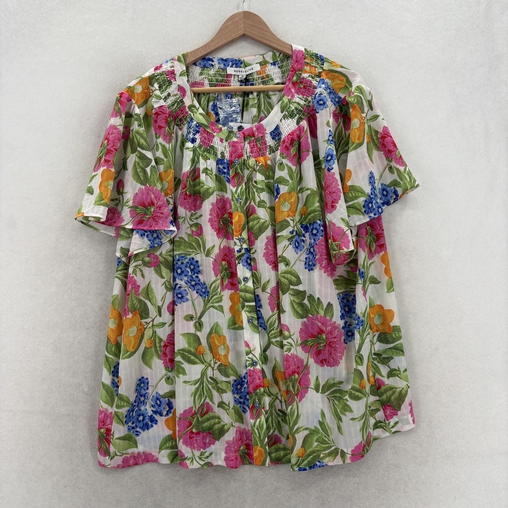 Rose + Olive Blouse Womens 3X Plus Multicolor Floral Flutter Sleeve Tunic Top